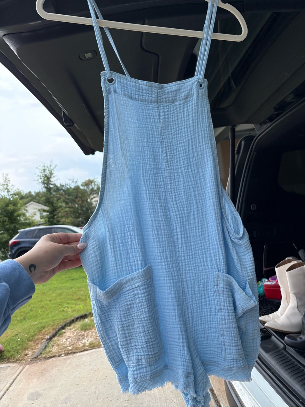 Light Blue  One-Piece Romper with Pockets
